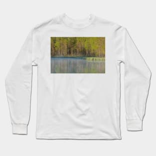 Forest reflecting to small lake at morning Long Sleeve T-Shirt